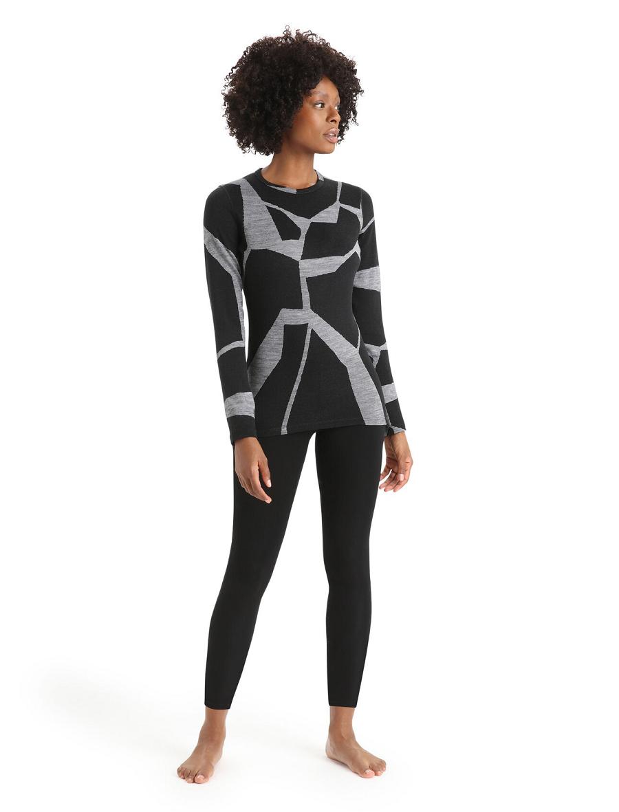 Base Layers Icebreaker Merino 250 Vertex Long Sleeve Crewe Thermal Top Fractured Landscapes Femme Noir | FR 1874NWYB